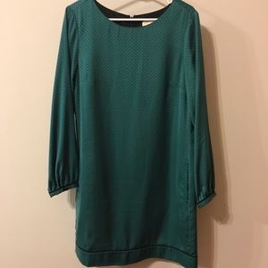 LOFT Green Patterned Dress with Pockets